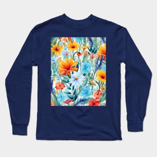 Pastel Summer Flowers Pattern Long Sleeve T-Shirt